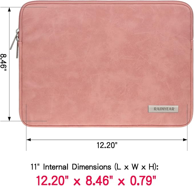 RAINYEAR 11 Inch Laptop Sleeve PU Suede Leather Case Protective Padded Cover Water Resistant Carrying Bag Compatible with 11.6 MacBook Air Surface Pro for 11 Notebook Computer Tablet Chromebook(Coral)