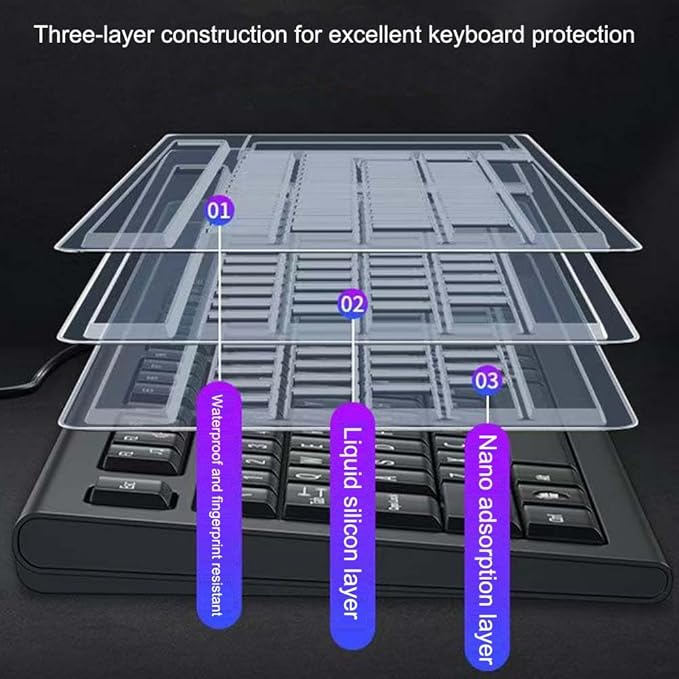 Ultra Thin Desktop PC Silicone Clear Keyboard Cover Skin Protector for 104/107 Keys Standard Desktop Keyboard, Waterproof, Dustproof, Reusable