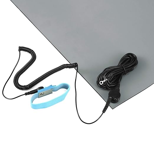 MWRF Source ESD Mat Kit with Wrist Strap and Grounding Cord (0.12" Thickness) (18 Inches x 47 Inches, Grey)