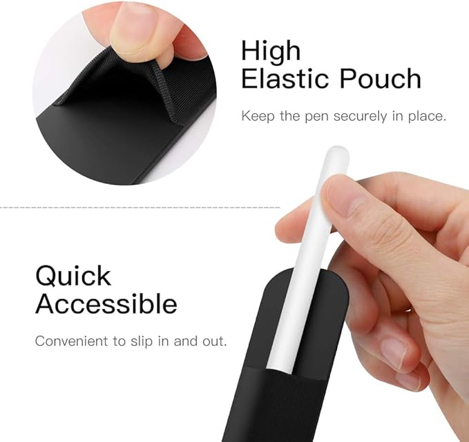 MoKo Pencil Holder Sticker Fit Apple Pencil Pro, iPencil USB-C, Apple Pencil 1st/2nd Generation, Elastic Pencil Pocket Pouch Adhesive Sleeve Attached to iPad Case for Stylus Pens, 2 Pieces Black