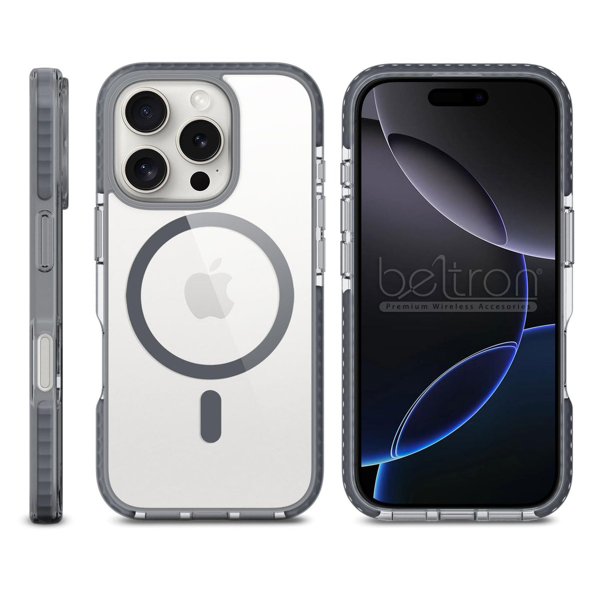 BELTRON Belt Case for iPhone 16 Pro Max, Slim Protective Transparent Case & Rotating Belt Clip Holster Combo (Compatible with MagSafe)
