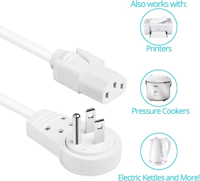 Maximm Monitor Computer Power Cord 10 Ft Flat Plug 360° Rotating PC Cable 3 Prong for, Desktop, Printer, Scanner, 16 AWG NEMA 5-15P to IEC13 - UL Certified