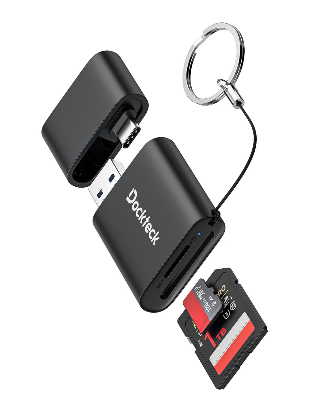 Dockteck SD Card Reader, Dual-Slot Card Reader to Micro SD Card Adapter
