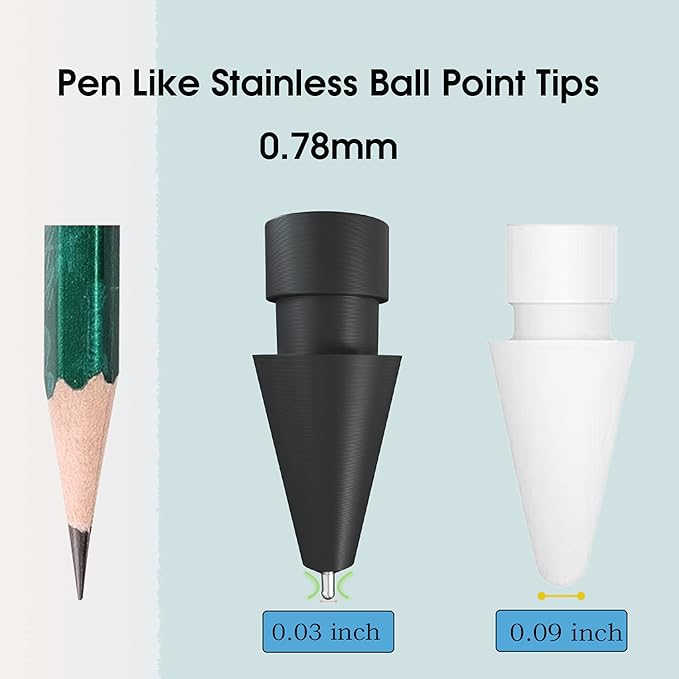 Upgraded Pencil Tips fits for Apple 2nd 1st Gen iPad Pro Pencil,0.78mm No Wear Out Fine Point Precise Control Apple Pen Tip,Longer Tips High Strength Material,Black