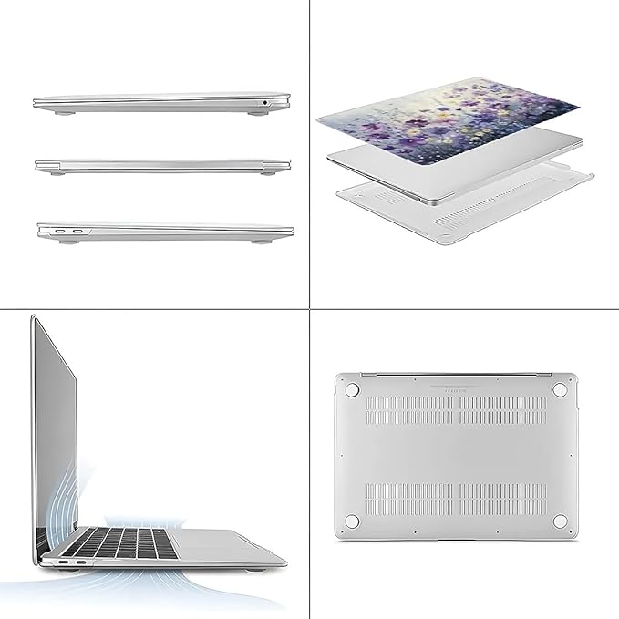 Compatible with MacBook Air 13.3 13.6 Inch Case 2022 2021 2020 2019 Plastic Hard Shell Case Cover,13.3 Pro(A1706/A1708/A1989/A2159/A2289/A2338), Purple Wildflowers