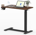 FLEXISPOT Mobile Standing Desk with Wheels Pneumatic Laptop Desk Rolling Computer Cart Movable Height Adjustable Small Sit Stand Desk Computer Workstations Home Use(27.6" W x 15.7" D,Mahogany)