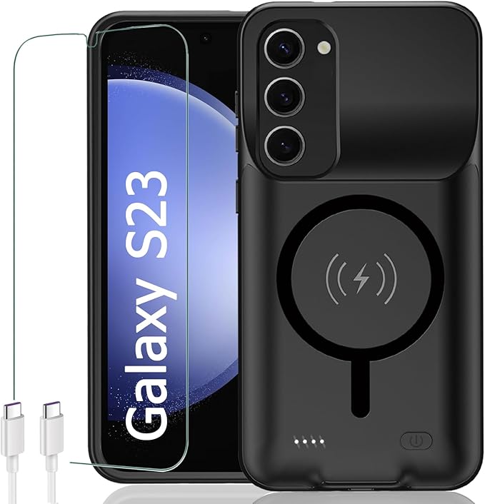 Battery Case for Galaxy S23, [10000mAh] Slim Portable Protective Fast Charging Case Backup Power Bank Battery Case Compatible with Galaxy S23-6.1 inch-Black