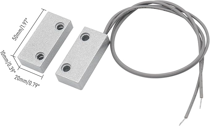 Magnetic Reed Switch Wired Surface Mount Normally Closed NC Contact Sensor Alarm Magnetic Door Switch with 2 Wires, Zinc Alloy Sliver, MC-52