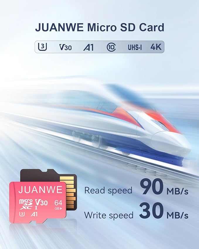 JUANWE 10 Pack 64GB Micro SD Card 64 GB Memory Card MicroSDXC SD Card 64GB TF Cards UHS-I A1 U3 V30 for 4K Video Recording (10 Pack, Pink)