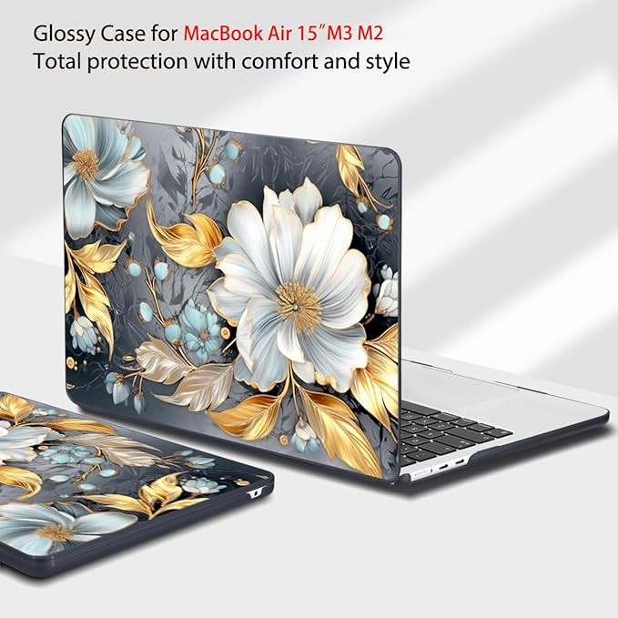 Teryeefi Compatible with M3 M4 MacBook Air 15 inch Case 2025 2024 2023 Release A3241 A3114 A2941, Hard Shell Cover & Keyboard Cover & Screen Protector & OTG Adapter - W-Modern Abstract Art