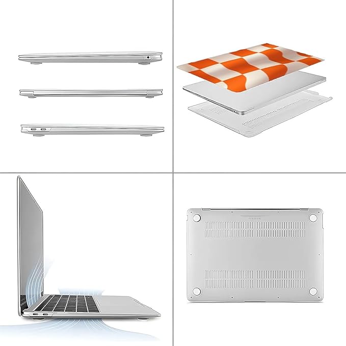 Compatible with MacBook Air 13.3 13.6 Inch Case 2022 2021 2020 2019 Plastic Hard Shell Case Cover,13.6 Air (A2681) M2 2022, Orange and White Checkered Flag