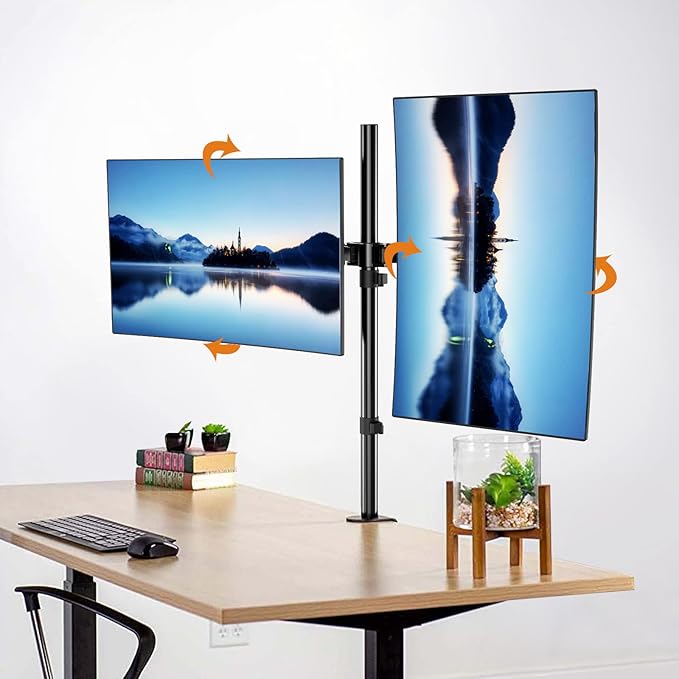 Suptek Dual Monitor Desk Mount, Adjustable Dual Monitor Arm for 2 Computer Screens up to 27 inch, Extra Tall 31.5" Pole Dual Monitor Stand for Desk, Holds up to 22 lbs(MD6842)
