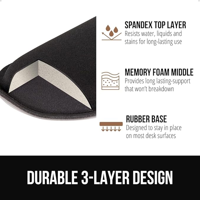 GORILLA GRIP Silky Gel Memory Foam Keyboard Wrist Rest for Computer and Mouse Pad, Ergonomic Design Typing Support, Desk Office Supplies, Hand & Arm Mousepad Cushion and Coaster, 3 Piece Set, Black