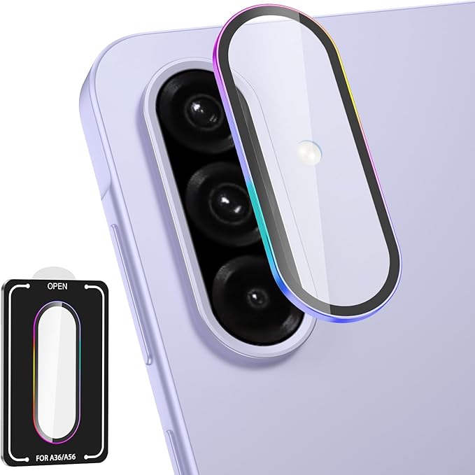 for Samsung Galaxy A36/A56 Camera Lens Protector, Individual Metal Ring Tempered Glass Lens Cover, [Strong Adsorption] Scratch Resistant Ultra-Thin HD Clear Lens Cover, 1 Set-Colorful