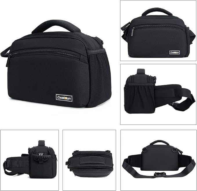 Cwatcun Waist Camera Case DSLR SLR Bag Sling Shoulder Camera Bag Water Resistant Pack for Camera Carrying Case for photographer Hiking Shooting Traveling Men Women