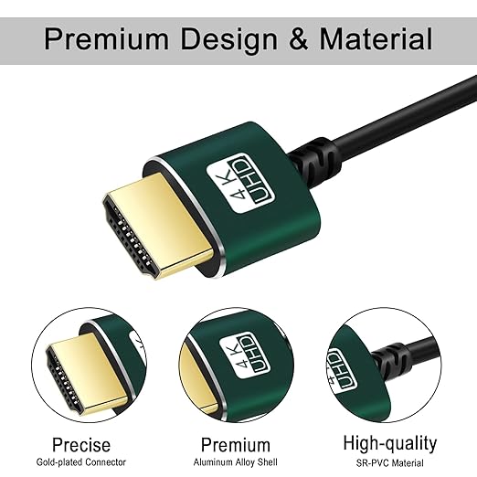 Thin HDMI to HDMI Cable 15FT 2 Pack, Ultra Slim & Flexible HDMI Cord Supports High Speed 4K@60Hz 18gbps 2160p 1080p