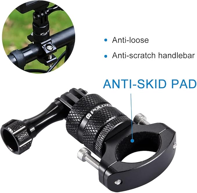 PULUZ Bike Camera Handlebar Mount for Gopro Hero 12/11/10/9/8/7/6 Bike Motorcycle Mount Clip, 360 Degree Rotation Aluminum Bicycle Bracket for DJI OSMO Action&Xiaoyi Camera