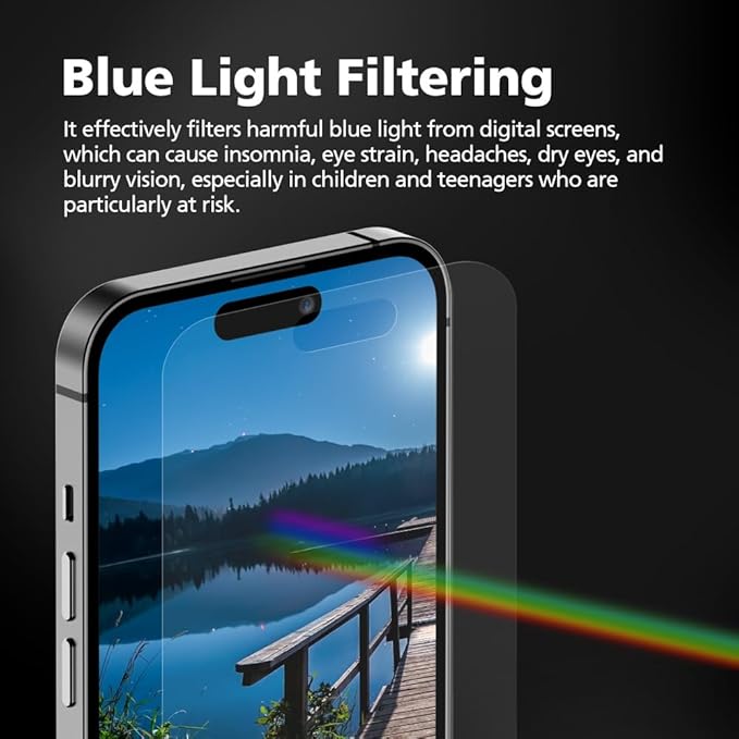 3-Pack Anti-Blue Light Matte Screen Protector For iPhone 13 Pro Max [Support Fingerprint Unlock] Anti-Glare, Anti-Fingerprint [Eye Protection] Bubble-Free Installation with Alignment Jig