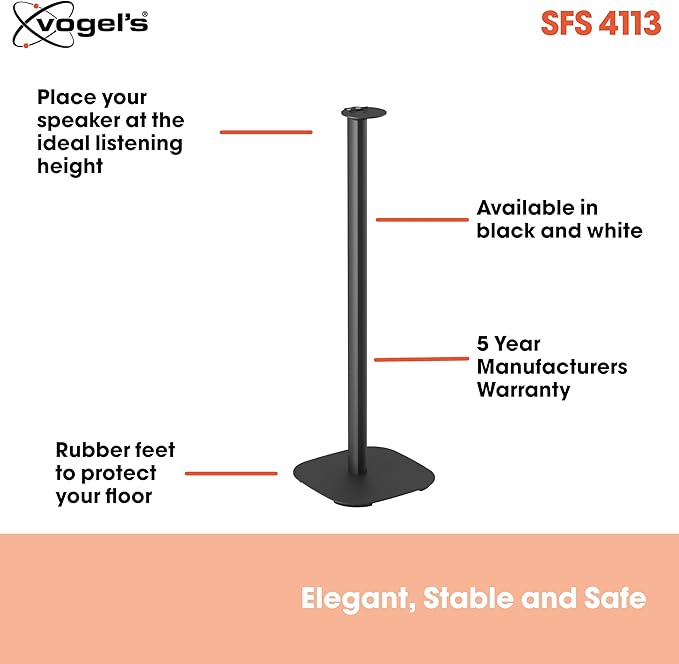 Vogel's SFS 4113 Speaker Floor Stand for Sonos ERA 100, Cable Inlay System, Height: 32,3 inch (82 cm), Exceptionally Stable, Black, 1 Floor Stand