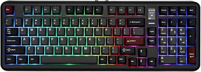 Vibe99 Wireless Gaming Keyboard with 1.06'' Screen, 96% Hot Swappable Creamy Mechanical Keyboard with Gasket Structure, BT5.0/2.4GHz/USB-C, 5-Layer Padding, RGB, NKRO for Win/Mac (Black)