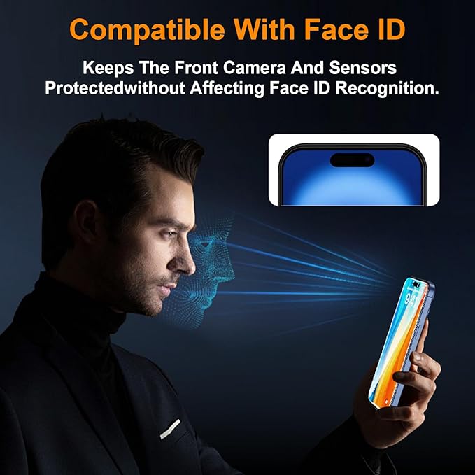 OneFish 2 Pack Privacy Screen Protector for iPhone 15Plus/16Plus - 4-Way 360° Anti-Spy Tempered Glass, 9H Hardness, 3D Curved Edges, Case-Friendly & Easy Installation