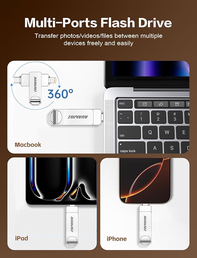 512GB Flash Drive Intended for iPhone, Memory Stick Storage Files Photos Videos Backup, Compatible with iPhone iPad Android PC, Plug and Play, No Application Required (Metal Silver)