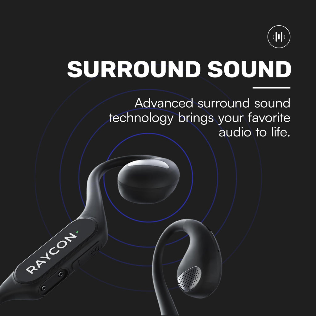 Raycon Open Bluetooth Headphones - Open Ear Running Headphones, Sweat & Water-Resistant Open Earbuds with Mic for Sports & Workouts, 12hr Playtime (Black)