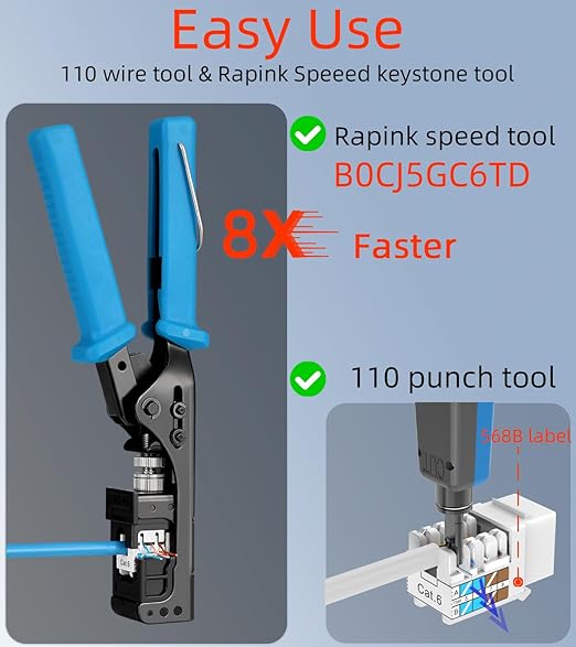 Rapink RJ45 Keystone Jack Cat6 10G Support, Keystone Jacks UTP 10 Pack for Wall Plate and Patch Panel, Rj45 Keystone 90 Degree White Color for Cat6, Cat5e, Cat5 Cabling