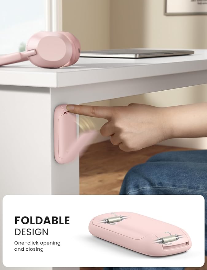 Lamicall Headphone Stand, Sticky Headset Holder - Foldable Headphone Holder Hook Mount, Adhesive Headset Hanger Clip Under Desk, Earphone Clamp for Airpods Max, HyperX, Sennheiser, Pink