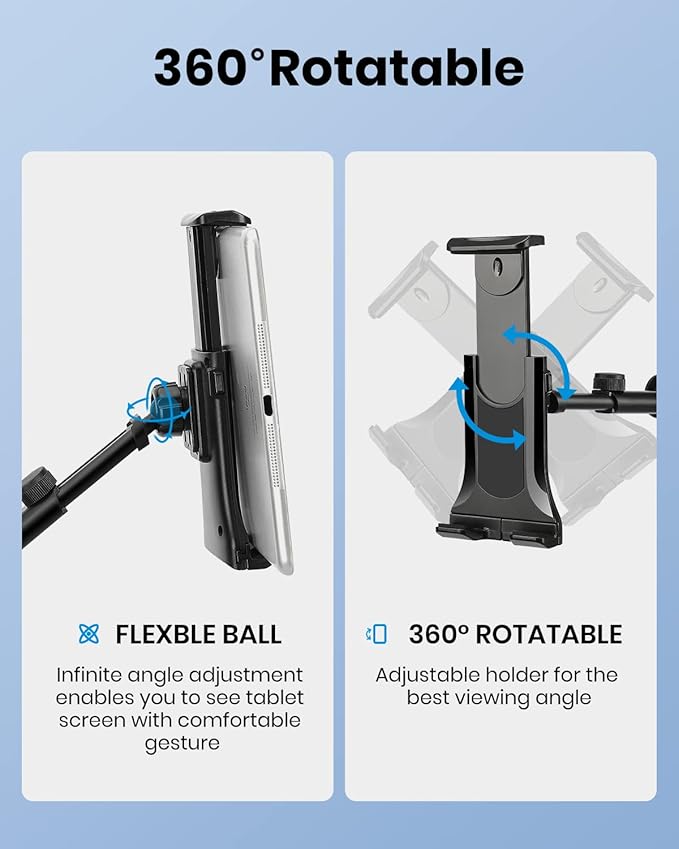 Moukey Tablet Holder for Microphone Stand, Adjustable Mic Music Stand Phone Holder Mount, Compatible with iPad, iPhone, Android, All 4.7 to 12.9 Inches Tablets & Smartphones
