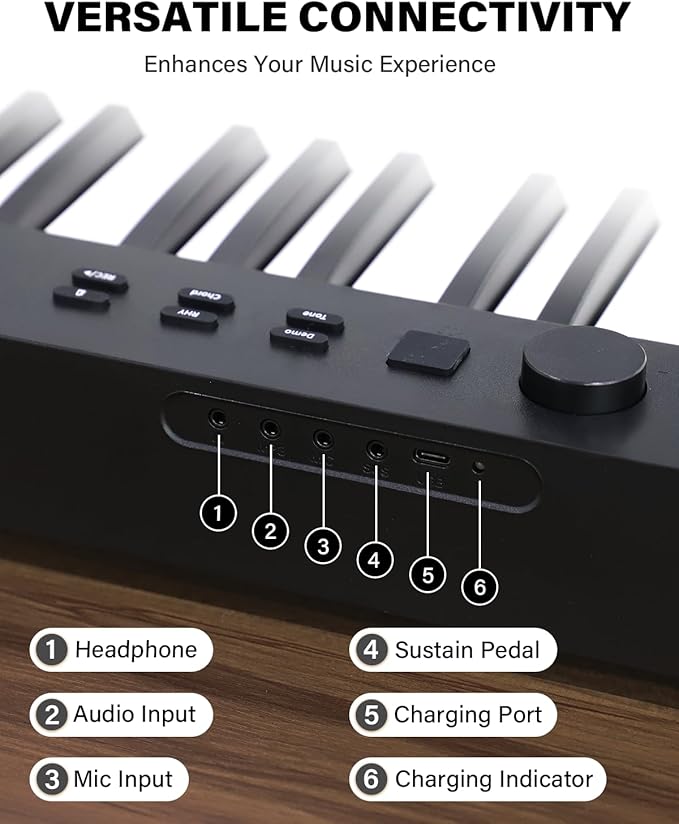 AiJoy 88-Key Piano Keyboard ASP-10F Electric Portable Folding Piano with Semi-Weighted Keyboard, Music Stand, Sustain Pedal, Handbag, USB MIDI Music Keyboard for Beginners, Black