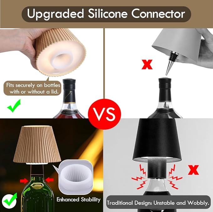 WILIT Wireless Bottle Lamp Shades for Table Lamps, 3 Level Brightness Touch Lamps for Nightstand, Rechargeable Cordless Lamp for Bedroom, Restaurant Bottle Light, Table Top Decor, Cool House Stuff