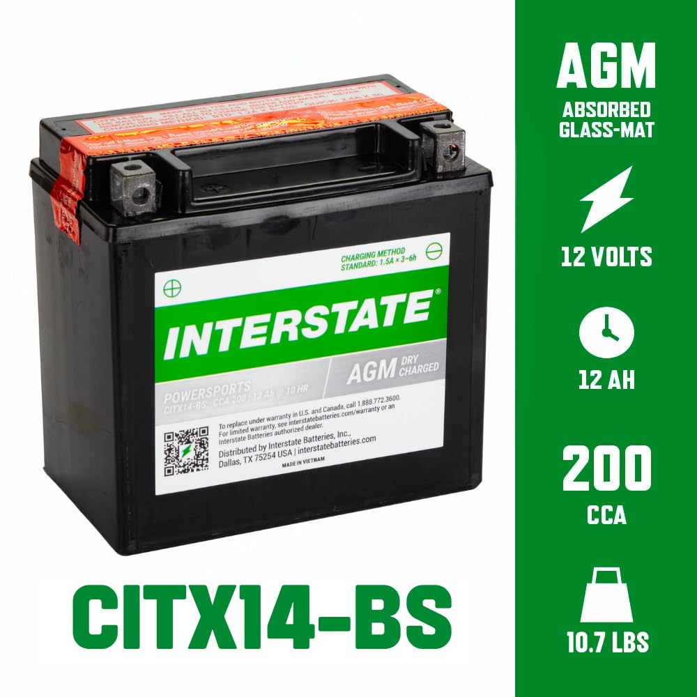 Interstate Batteries YTX14-BS Powersports Battery 12V 12Ah 200CCA AGM