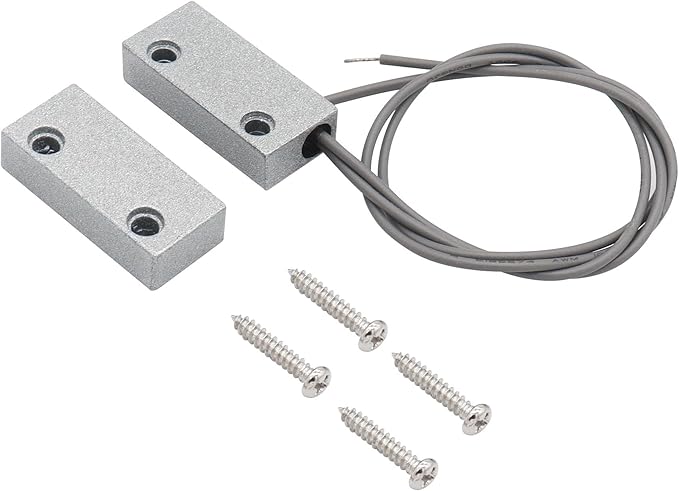 Magnetic Reed Switch Wired Surface Mount Normally Open/Closed NC/NO Contact Sensor Alarm Magnetic Door Switch with 3 Wires, Zinc Alloy Sliver, MC-51