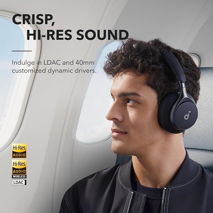Soundcore by Anker, Space One, Active Noise Cancelling Headphones, 2X Stronger Voice Reduction, 40H ANC Playtime, App Control, LDAC Hi-Res Wireless Audio, Comfortable Fit, Clear Calls, Bluetooth 5.3
