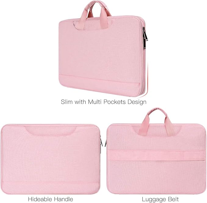 14 15 Inch Laptop Case Women Ladies Bag TSA Laptop Sleeve for MacBook Pro 14" M4/M3/M2/M1, Macbook Air 15 M4/M3, Dell XPS 15/Inspiron 14, Acer HP Lenovo ASUS Chromebook 14" Notebook Case Bag, Pink