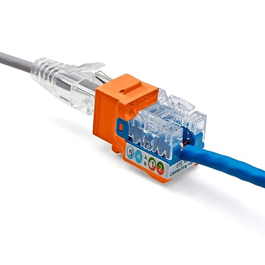 trueCABLE Cat5e Keystone Jack, Unshielded (UTP), 90 Degree Punch-Down, PoE++ (4PPoE) 100W, UL Listed, ETL Verified, ANSI/TIA Certified, Modular RJ45 Female, Orange, 48 Pack