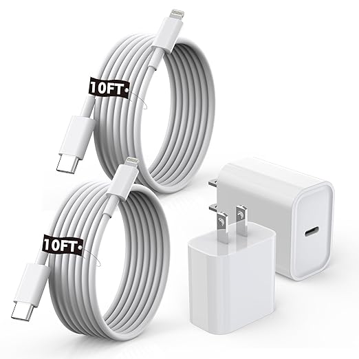 [Apple MFi Certified]10FT Fast iPhone Charger,Extra Long Apple Charger Fast Charging 2Pack 20W USB C Charger Block Plug + 10Foot Lightning Cable Cord for iPhone 14/Pro/Pro Max/Plus/13/12/11/XS/XR/X/SE
