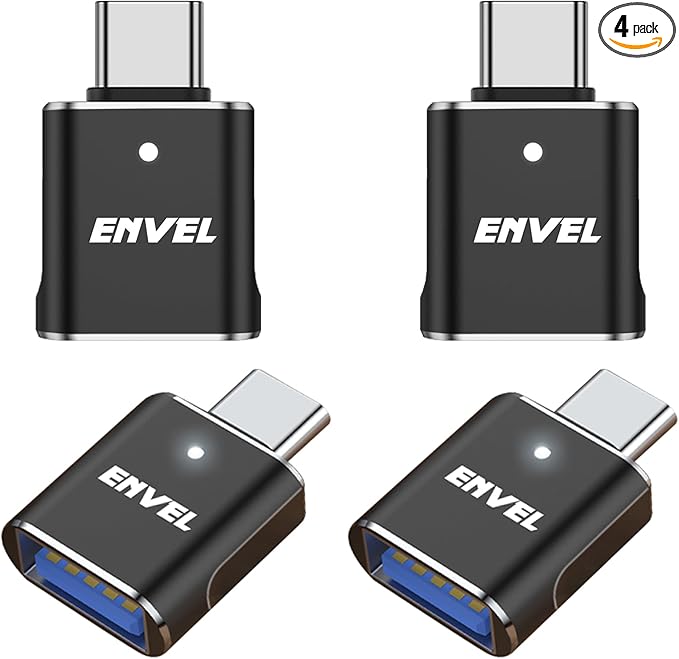 ENVEL USB to USB C Adapter, USB3 5Gbps High Speed Data Transfer, OTG Converter Thunderbolt3 to USB Female Compatible with Apple iWatch iPhone 15 Pro Max iPad Air 4 5 Mini 6 (Black C, USB C Male)