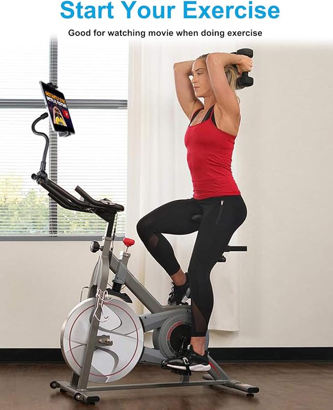 woleyi Gooseneck Tablet Holder for Spin Bike, Peloton Tablet Mount Exercise Bike Handlebar Stand for Stationary Bicycle, Treadmill, Stroller, Elliptical for iPad Pro Air Mini, Galaxy, 4.7-13" Devices