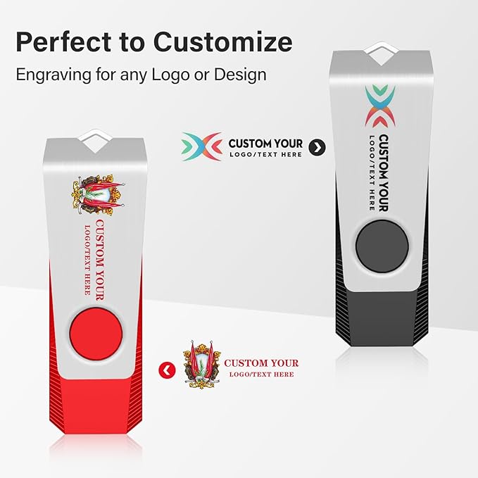 Customizable Flash Drives 4GB, Wooolken Personalized USB 2.0 Drive 10/20/50/100 Pack, Custom Thumb Drive Engraved Logo USB Drive (Mixcolors)