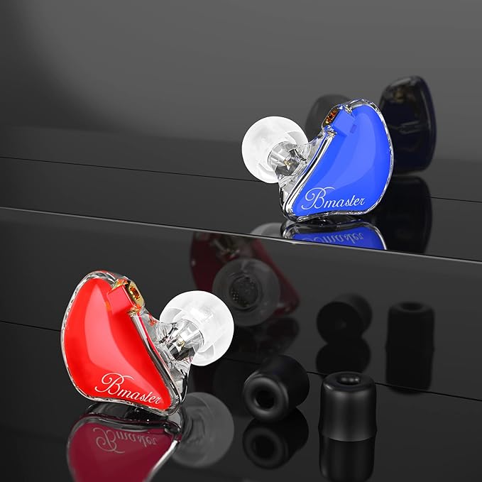 BASN in-Ear Monitors, Bmaster Triple Driver HiFi Stereo Noise-Isolating IEM Headphones with Enhanced Bass for Drummers Musicians (PRO Red/Blue)