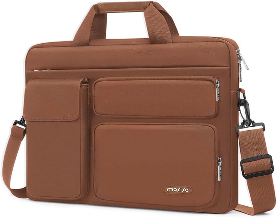 MOSISO Laptop Shoulder Bag, Computer Bag with 2 Raised&1 Flapover&1 Horizontal Pocket&Handle&Belt