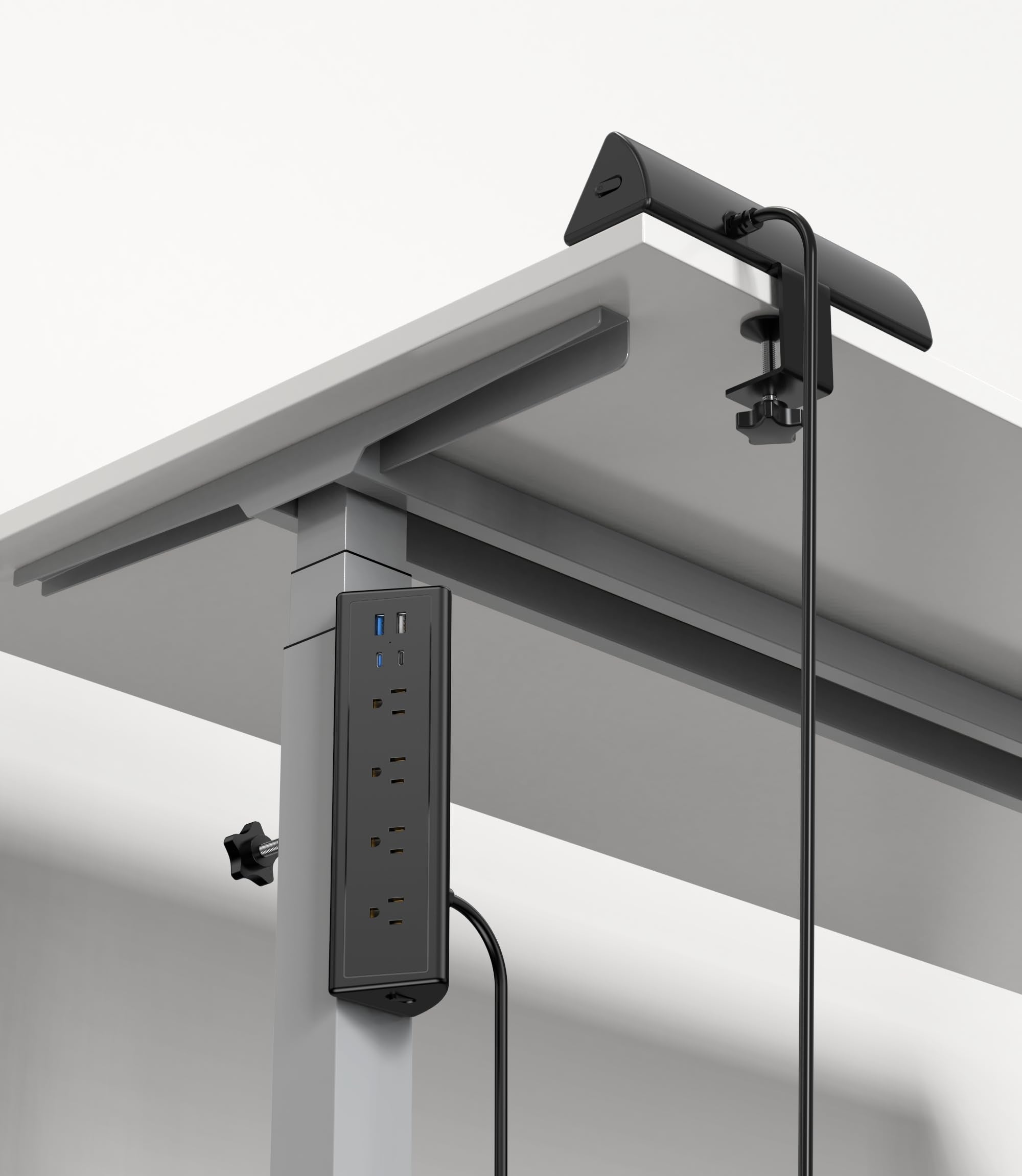 Jgstkcity Desk Clamp Power Strip,20W Fast Charging Station,Surge Protector Nightstand Edge Mount,1875W Extension Cord with Multiple Outlets,2 USB-C,2 USB-A,for Home Office (Black, 10 FT)