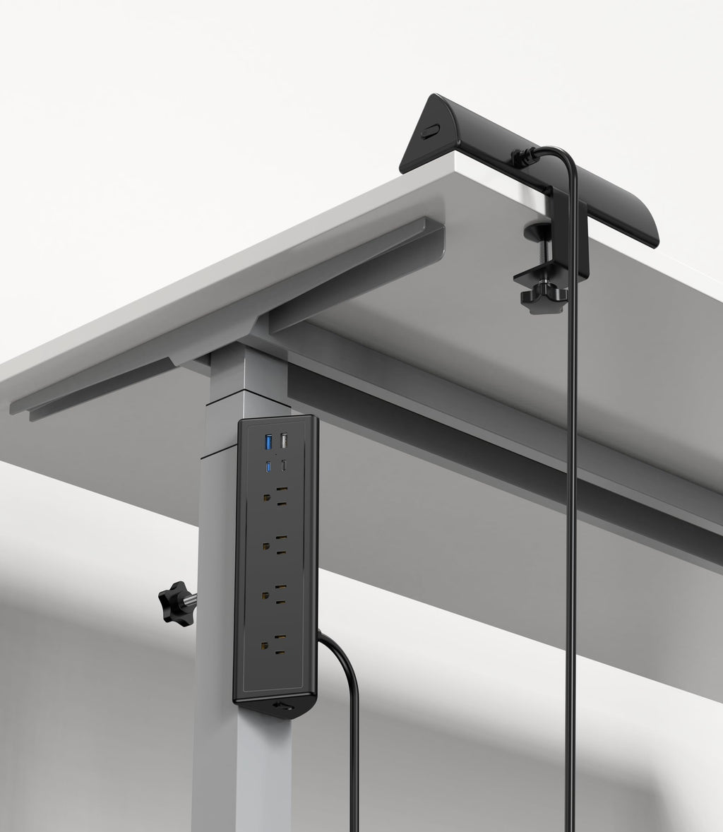 Jgstkcity Desk Clamp Power Strip,20W Fast Charging Station,Surge Protector Nightstand Edge Mount,1875W Extension Cord with Multiple Outlets,2 USB-C,2 USB-A,for Home Office (Black, 2PCS-6 FT)