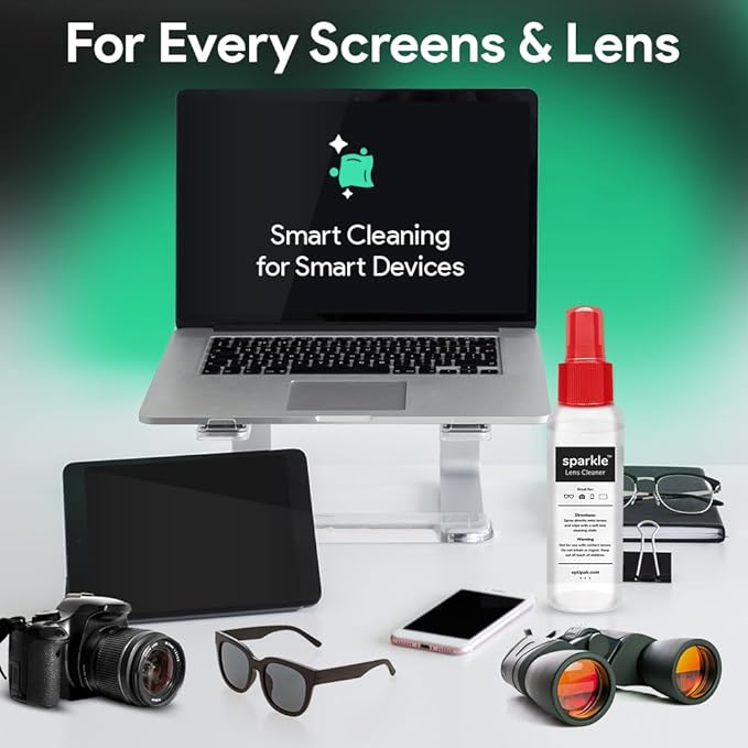 Sparkle Anti-Reflective Lens Cleaner Spray kit | (1) 1oz Glasses Cleaner Spray + (1) Microfiber Cloth for Eyeglasses, Sunglasses, Lenses, Screens and Camera Cleaning Kit (2 Piece Set)