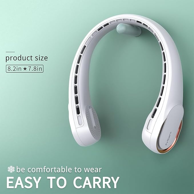 FrSara Neck Fan, Portable Personal Fan Strong Wind, 5200mAh, Air Volume,360° Cooling, No Hair Twisting, Air Volume On 2 Sides, Non-Slip, Quick Charge, Long Use Time, Birthday Gift for Women, Dad, Men