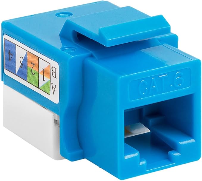 Cmple - 10 Pack Cat6 Keystone Jack Insert Punch Down RJ45 Connectors RJ45 Keystone Jack 90 Degree Female for Wall Plates, Patch Panels, Patch Cables, Ethernet Cables - Blue