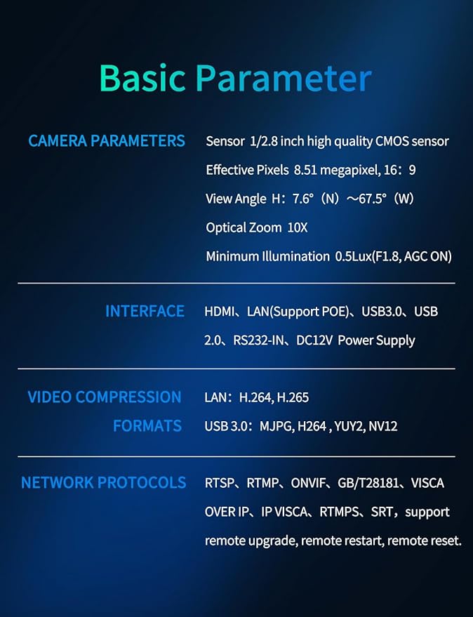 FEELWORLD 4K10X PTZ Camera 4K Resolution 10X USB HDMI for Video Conference Rooms Live Streaming Church Worship and Event with Zoom YouTube Teams OBS, AI Tracking Auto Focus POE Supported
