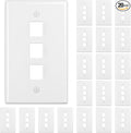FGB 3-Port Keystone Wall Plate 20-Pack, Low-Profile Single Gang Wall Plates for RJ45, HDMI, and Coax Keystone Inserts, White